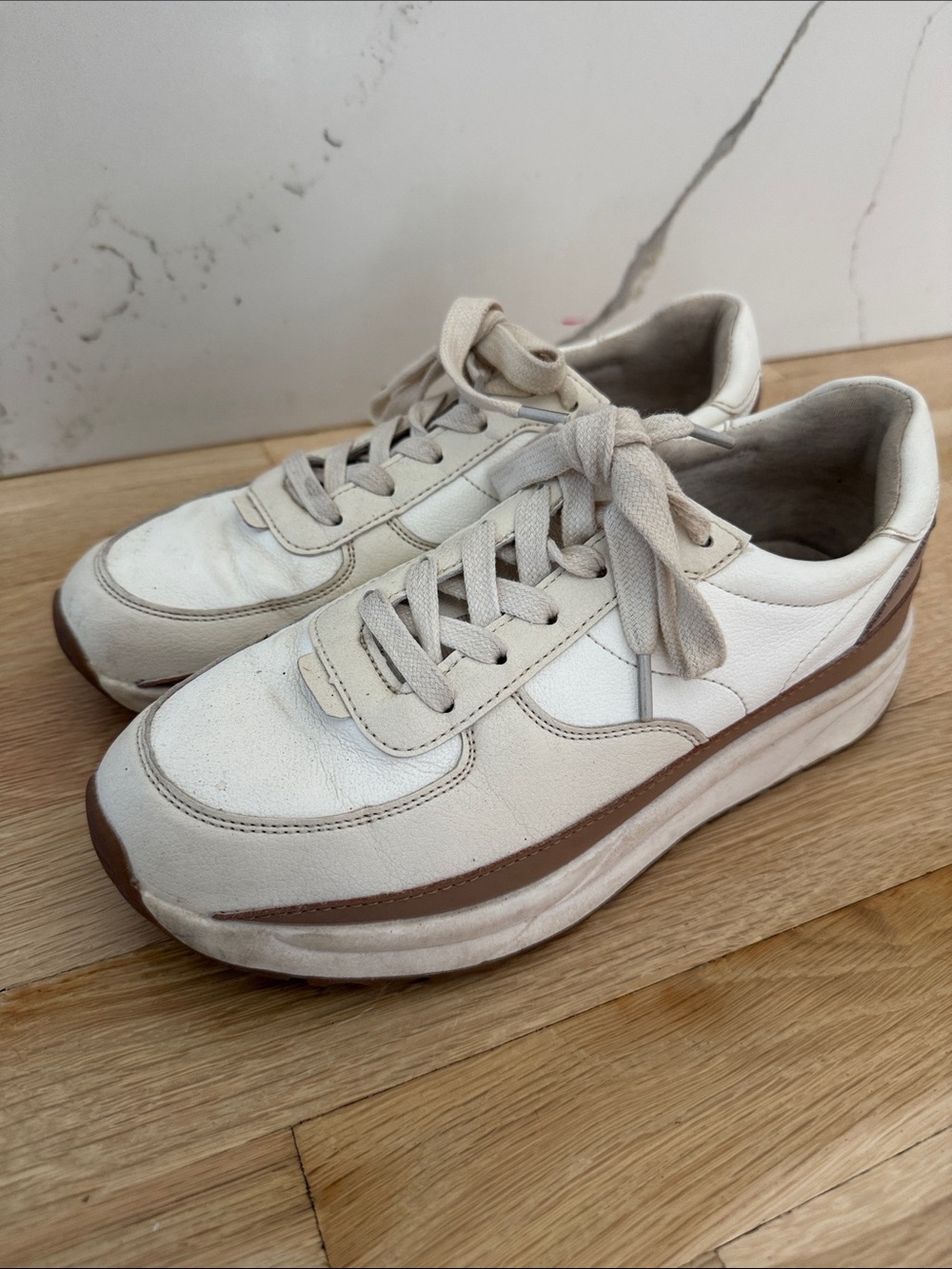 Cushionaire White and Brown Sneakers - Women